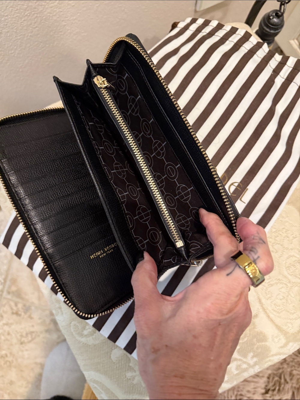 henri bendel Black Paint-Splatter Zip Wallet with Yellow and White Accents - Picture 4 of 11